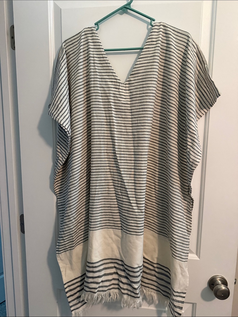 Hat Attack Cream & Black Striped V-Neck cover up